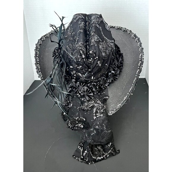 Resistol Jason Aldean Black Embellished Cowboy Hat Rhinestone Feather Rockabilly main image 10